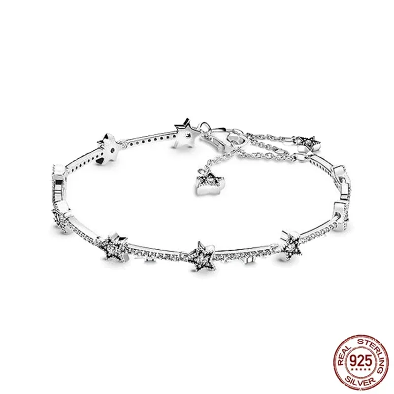 Women's Exquisite Bracelet 925 Sterling Silver Charm Five pointed Star Ring Earrings Bracelet DIY New Year Christmas Gift