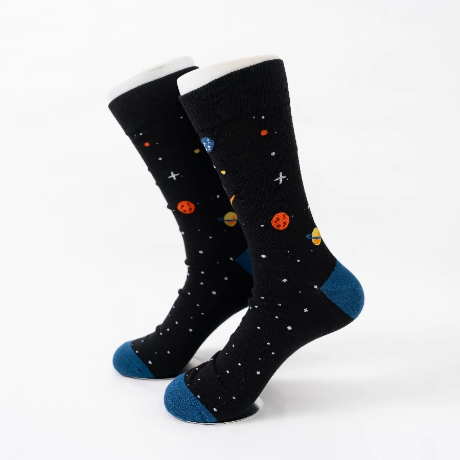

MYORED 1 pair of Autumn and winter new black space pattern men's cotton socks in the tube socks fashion