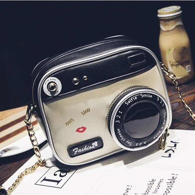 Retro Camera Shaped Women\'s Shoulder Crossbody Chain Bag For Ladies Fashion Mini PU Leather Messenger Bag Handbag Small Purse