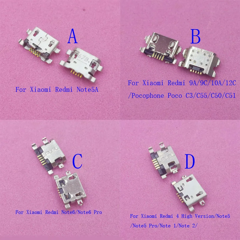 10-100Pcs Connector Plug Usb Charger Charging Dock For Xiaomi Pocophone Poco C50 C51 C3 C55 Redmi Note 5 6 Pro 5A 9A 9C 10A 12C
