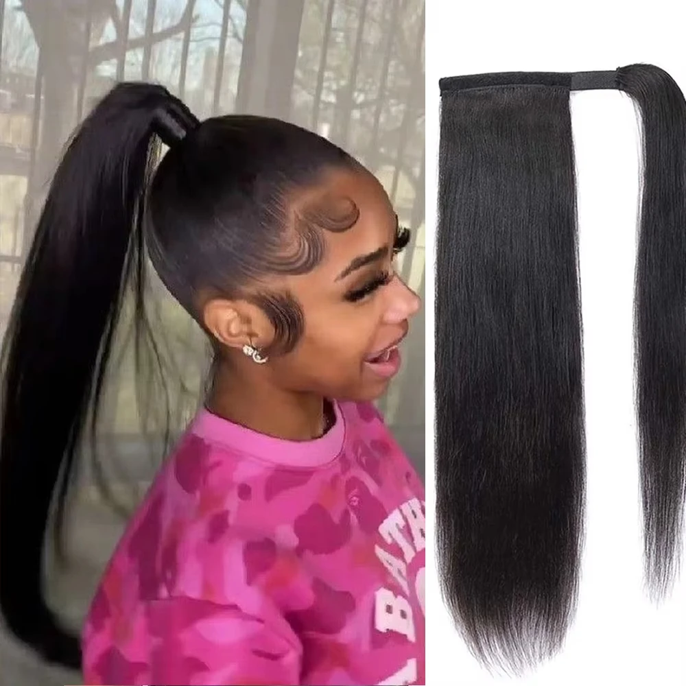 Straight Human Hair Ponytail Extension Clip In Thick Natural Looking Hair Pieces for Black Women Real Human Hair Ponytail