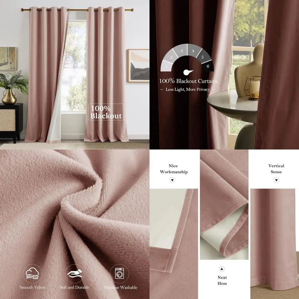 

Thermal Insulated Dusty Pink Velvet Curtains, 100% Blackout, 52x84 for Girls' Rooms & Nurseries