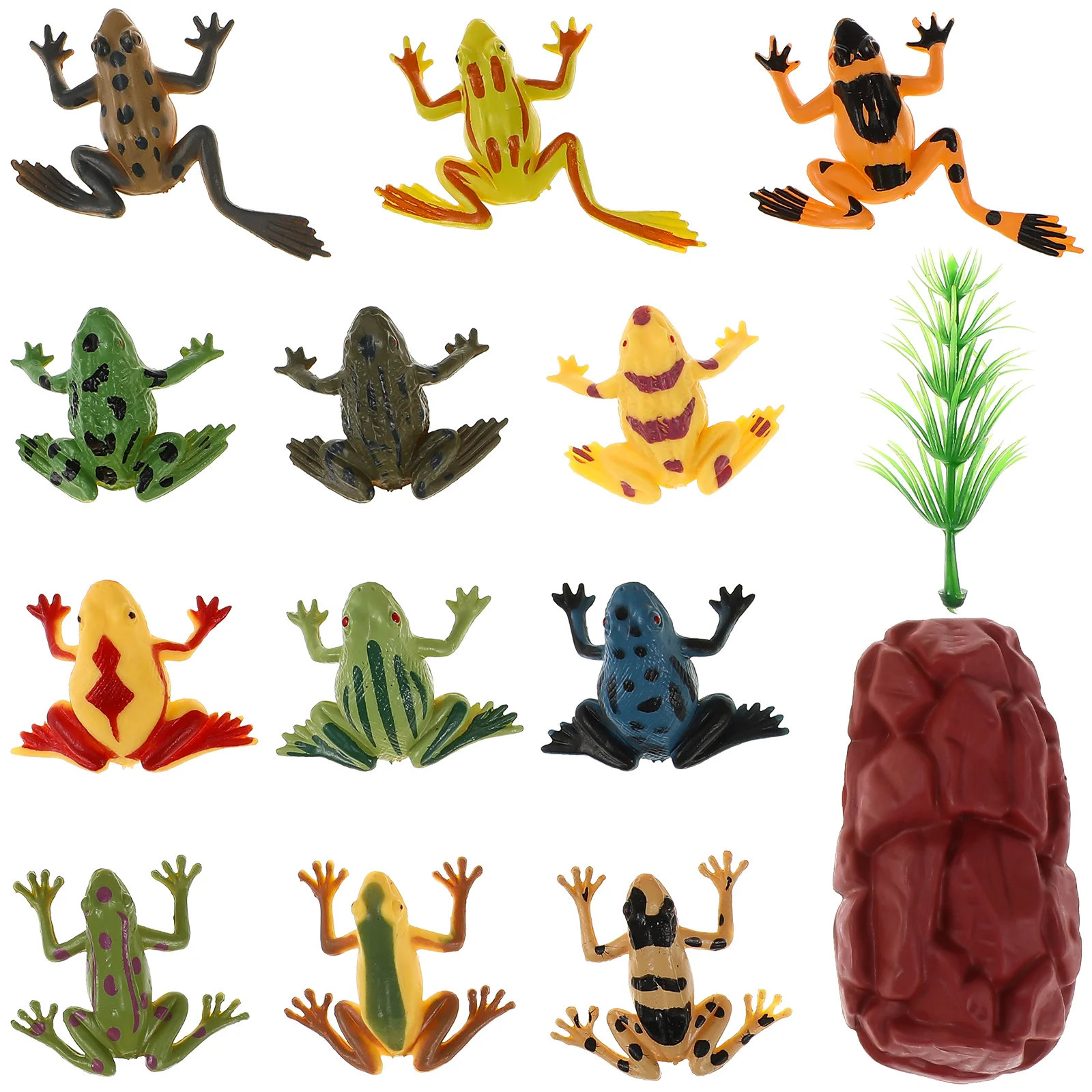 

12pcsOutdoor Decorations /Set Plastic Realistic Frog Model Action Figures Lifelike Animals Toys With Grass Fake Stone Dollhouse