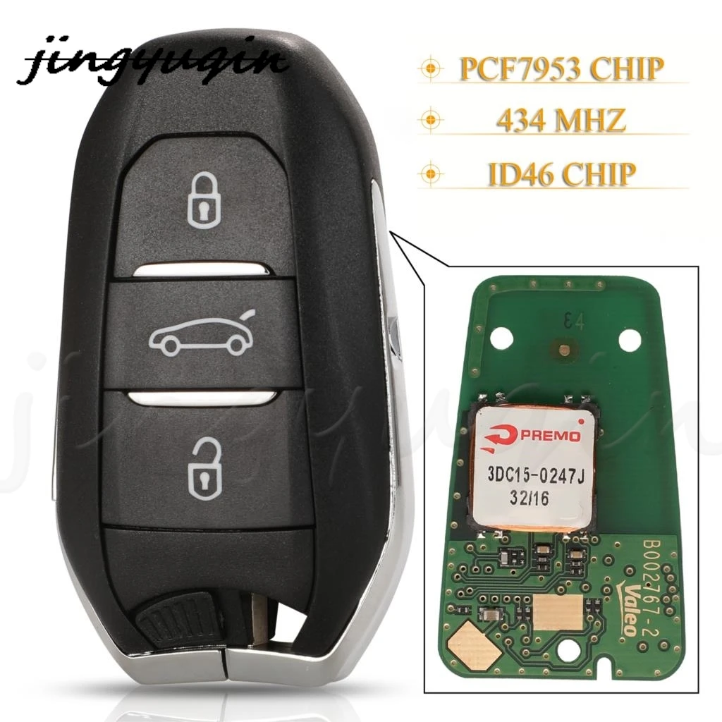 

jingyuqin 5pcs/lot 3 Buttons Smart Remote Car Key Fob 434Mhz Id46 Hitag2 Pcf7953 For Citroen C4 C4L DS4 DS5 With Hu83 Blade