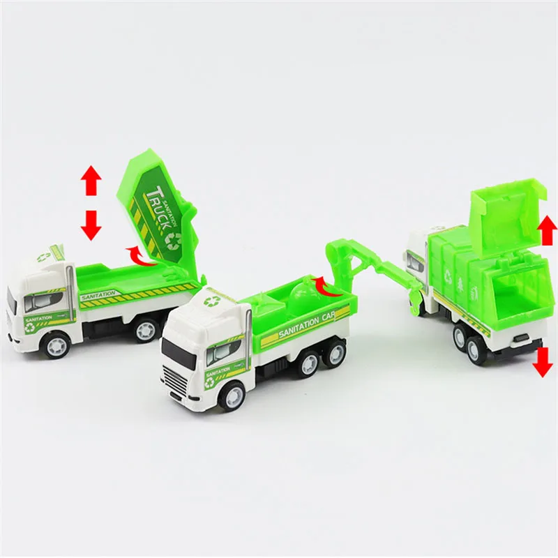 4Pcs Mini Educational Cars Children Pull Back Toy Environmental Sanitation Vehicle Model Simulation Inertia Garbage Truck Gifts