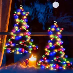 Christmas Tree Lights Battery Powered Metal Framed Hanging Christmas Window Fairy Light Decorations with Timer for Xmas New Year