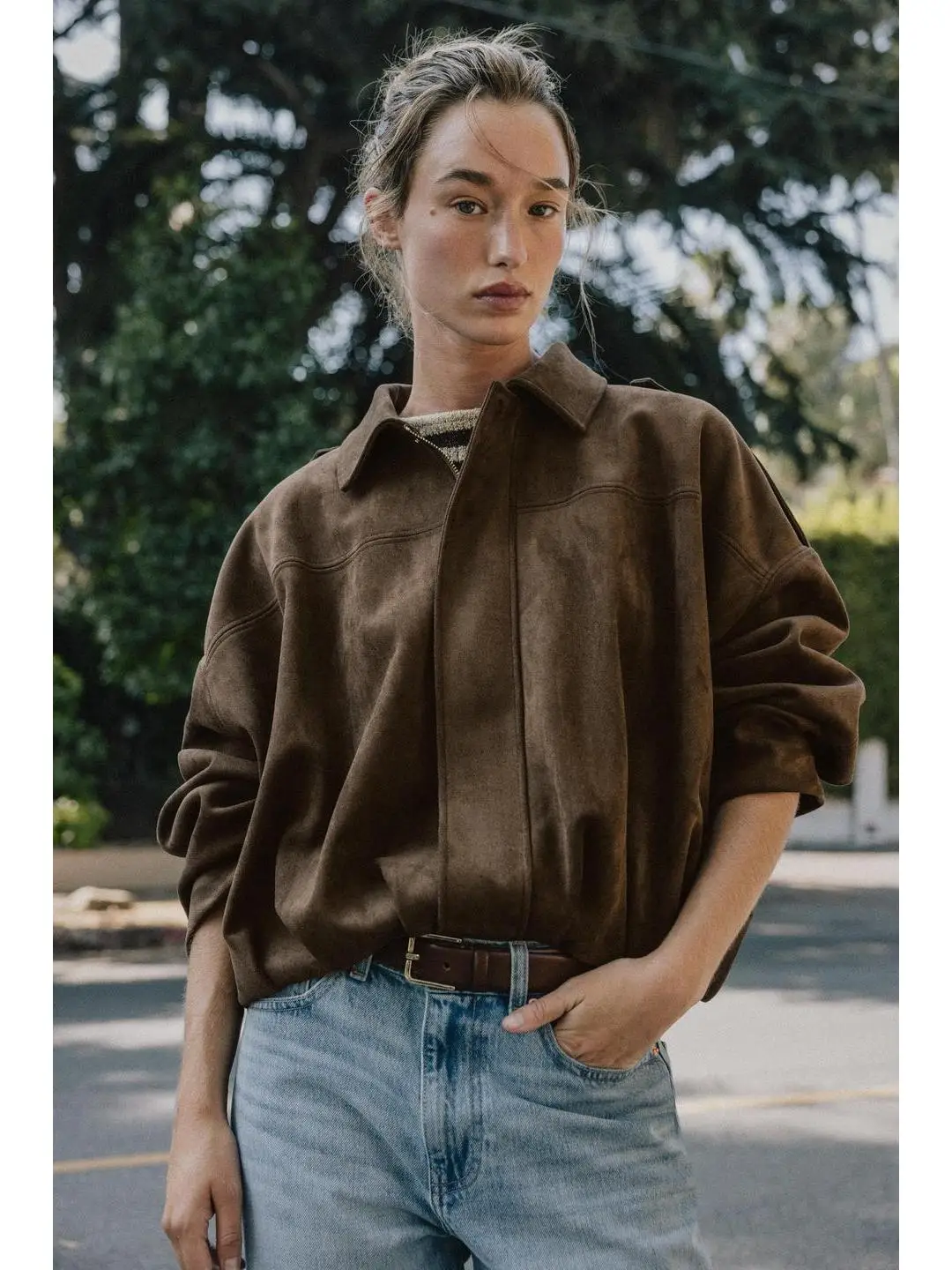 

Early Autumn Pilot Jaet Coat Suede Effect Closure Door Flap Hidden Button Fem Outerwear ort Coat Elastic Hem M