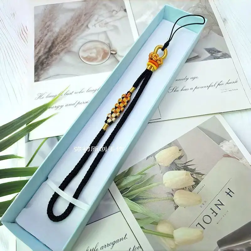 Handwoven Peach Blossom Knot Lanyard Multi Function Keychain for Phone USB Drive Bag Car Key Intangible Cultural Heritage Gift