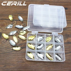 Cerill 12 PCS Spoon Metal Fishing Lure Set Wobbler Spinner Bait With Hook Spinnerbait Kit With Box Gold Silver Color