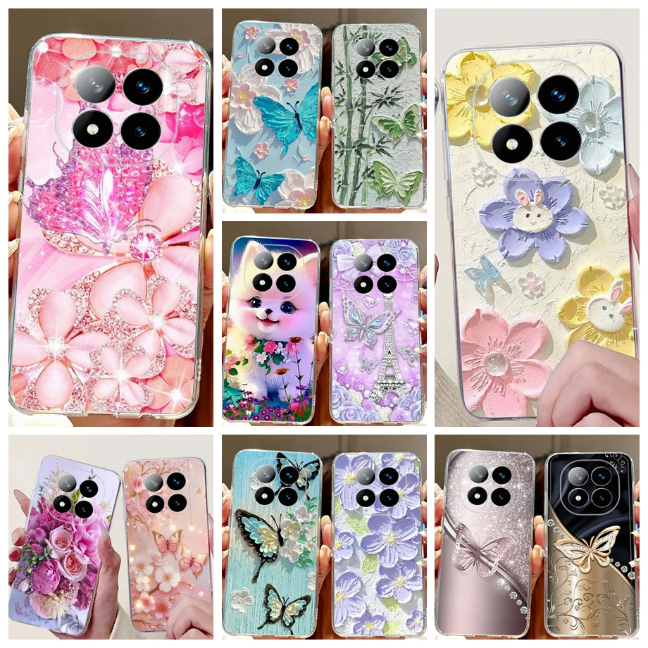 For Xiaomi Redmi Note 14 Pro+ 14Pro Note14 4G 5G Phone Case Back Cover Girly Fashion Flower Butterfly Paintong Soft TPU Fundas