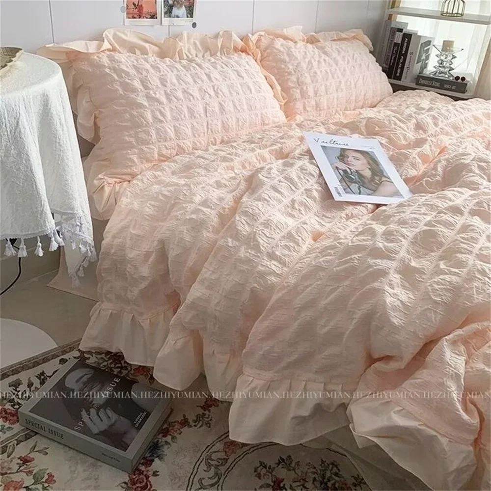 Koreanische Prinzessin Gelb Bettwäsche Set Für Frauen Doppel Rüschen Spitze Bettbezug Volle Königin Einfarbig Komfortable Bettlaken Set – Detail 7
