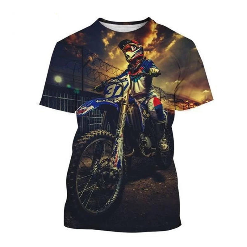 Men\'s Cool Motocross Tshirt 3D Painted Short-sleeved Extreme Sports Motorcycle Tee Tops Adult Kids Hip-hop Streetwear Tshirt