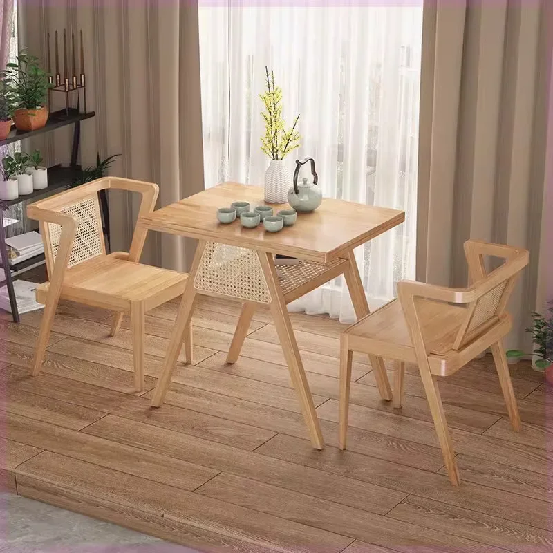 Balcony tea table table and chair combination to negotiate leisure three-piece set household solid wood tea small