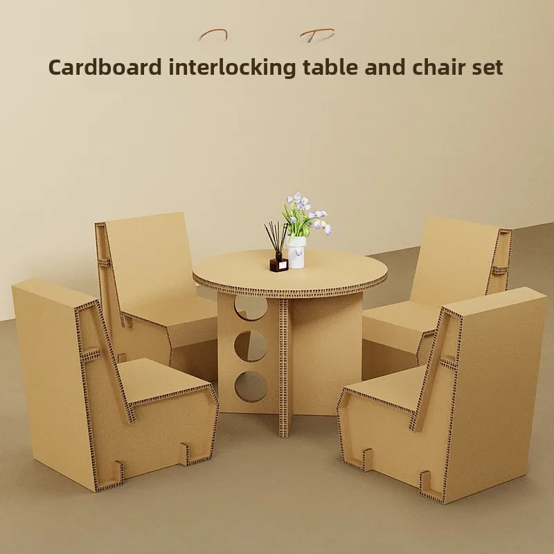 Creative Corrugated Cardboard Exhibition Table And Chair Set, Non-punching Splicing Installation Store Shangchaomeichen Table An