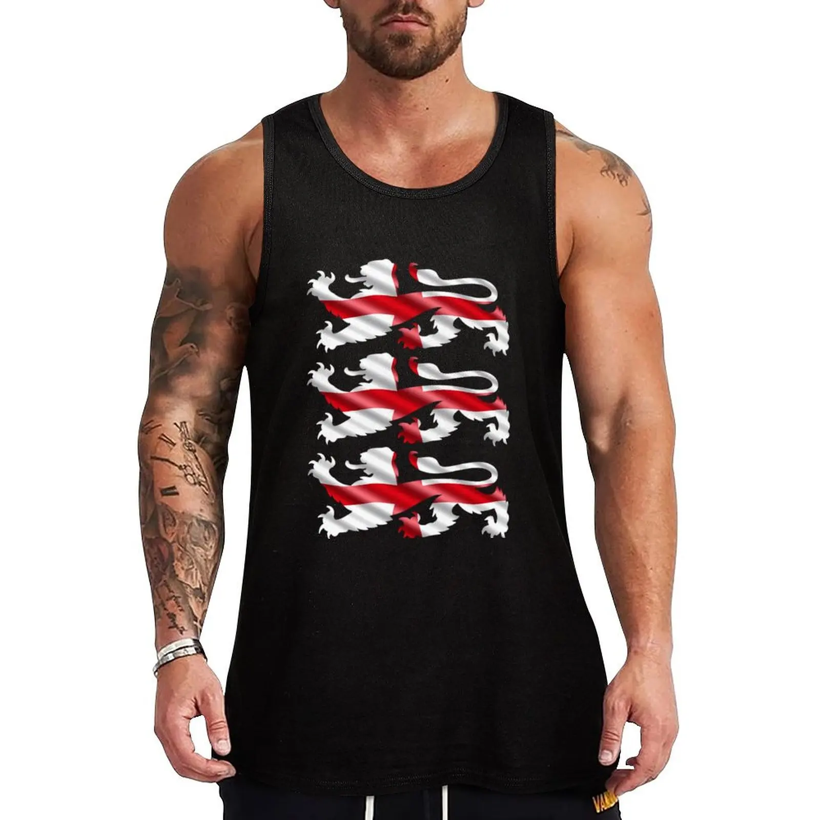 England Football Patriotic English Lions Soccer Crest Flag Tank Top Street Style Tank Top Casual Urban Sleeveless Top