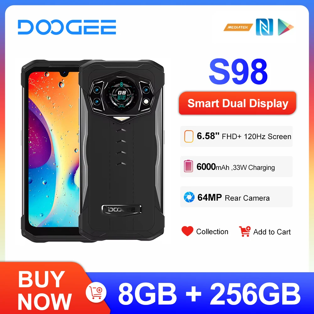 Смартфон DOOGEE S98 8GB 256GB Helio G96 восьмиъядерная 6,3 - дюймовая 64 - МП камера 6000 мАч задний дисплей телефона