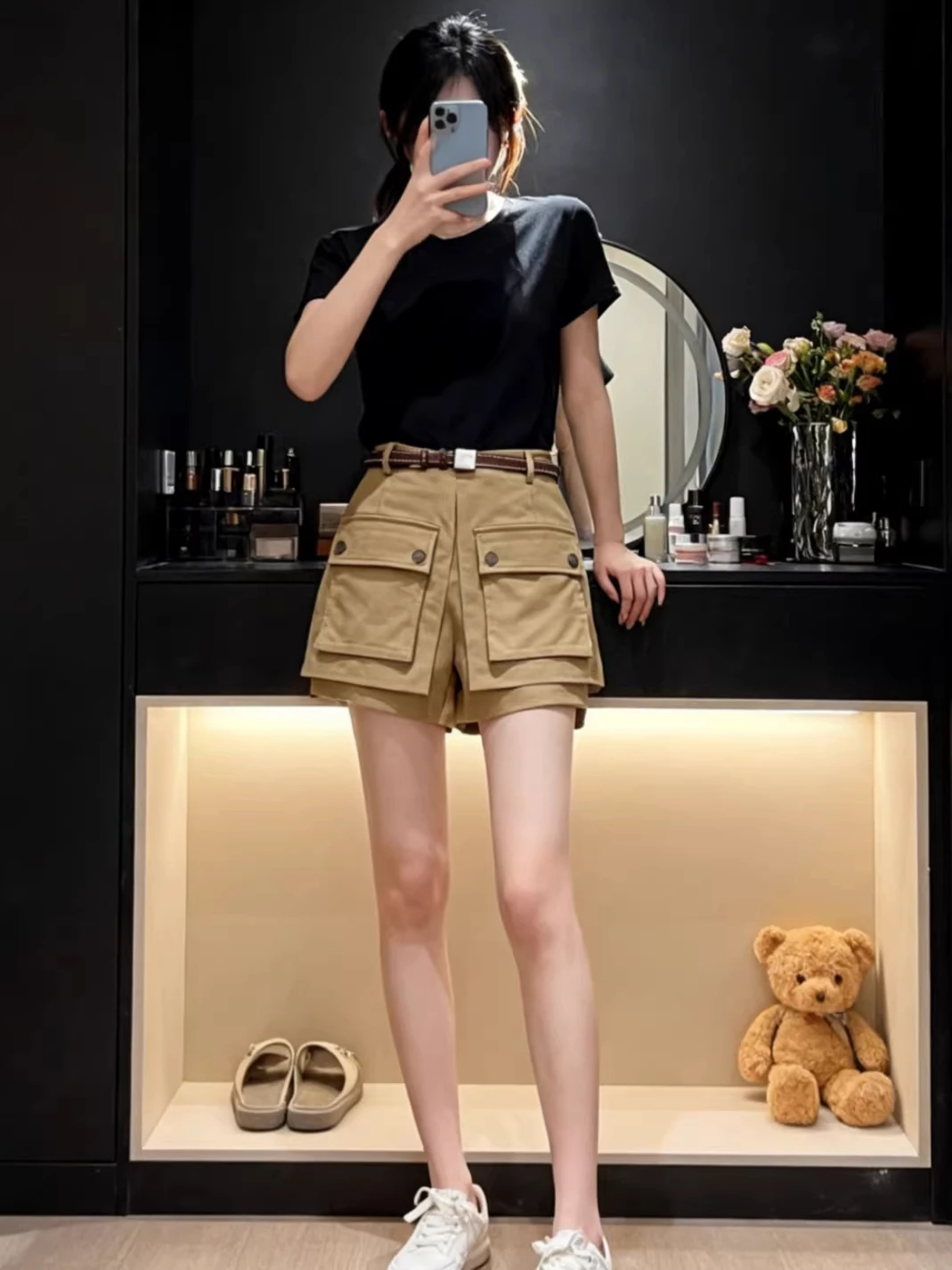 High Waist A-Line Workwear Shorts Women's Thin Summer Small Size Hip Covering Slimming INS Hot Pants Casual Pants