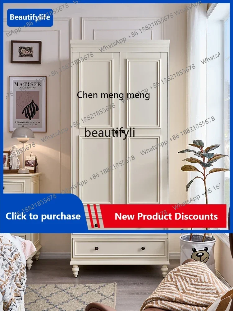 

C85 American-Style Solid Wood Modern Simple Home Bedroom Clothes Cabinet Economical White Storage Organizer Wardrobe