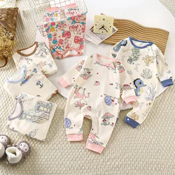 Autumn Newborn Girl Rompers Cotton Animal Printed Long Sleeve Baby Girl Bodysuits Loose Soft Kid Infant Girl Sleepwear Jumpsuits