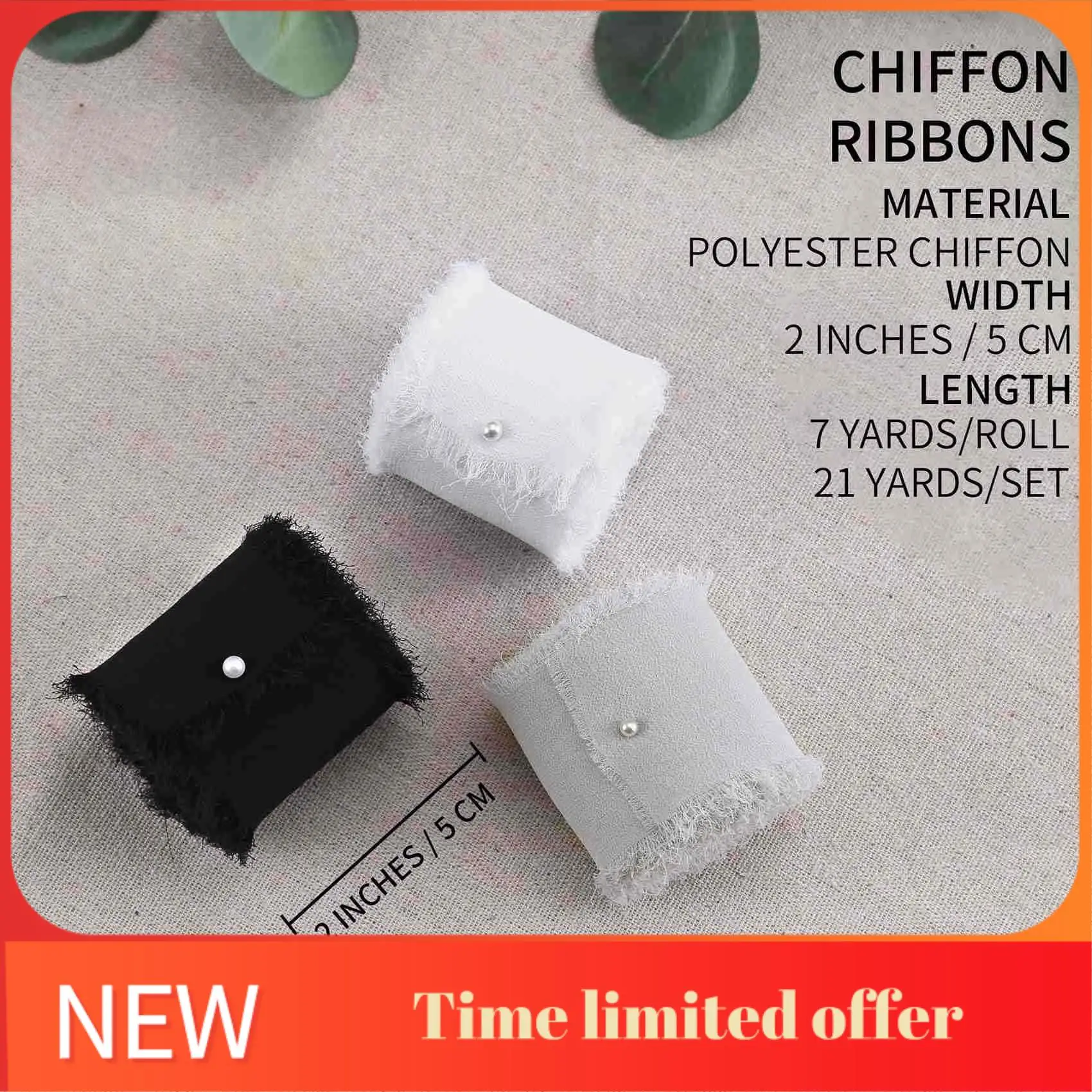 

A42T-3 Rolls 2Inch X 7Yd Handmade Fringe Chiffon Silk Ribbon, Frayed Edges Ribbon For Wedding Invitations, Gifts Wrapping