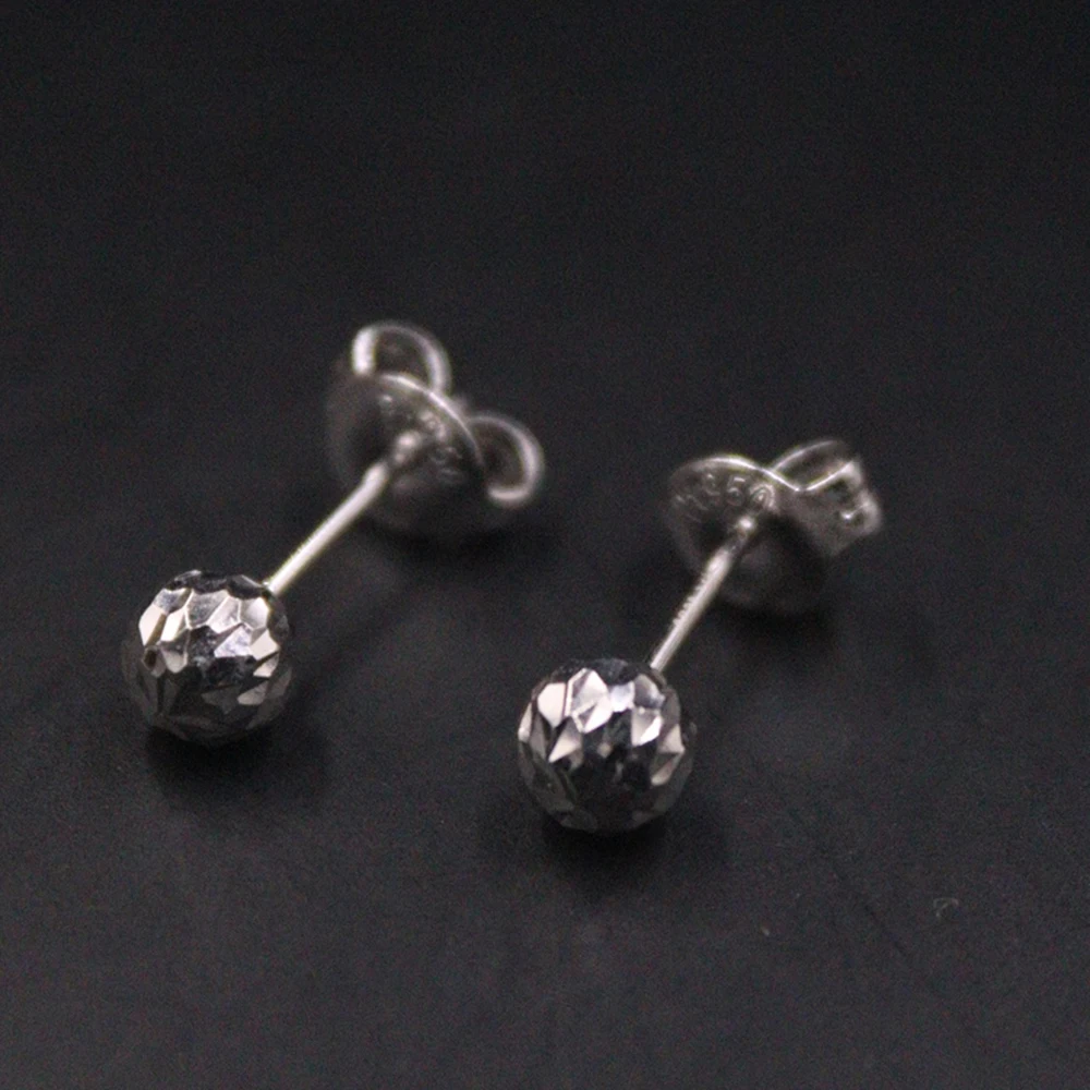 Marked Pt950 Real Platinum 950 Earrings Stud For Women Carved Ball 5mm Earrings Hook Simple Style Lucky Jewelry