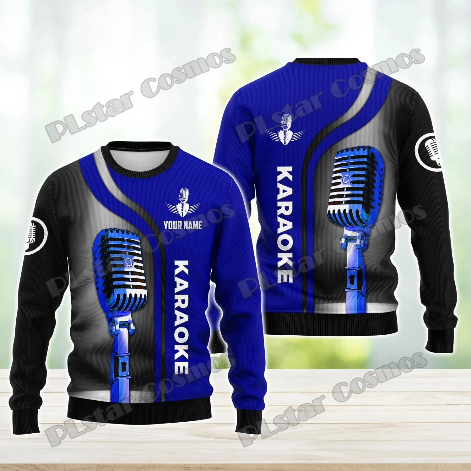 PLstar Cosmos Karaoke Pattern Blue Custom Name 3D Printed Men's Fashion Sweater Winter Unisex Casual Warm Knitwear Pullover MY40