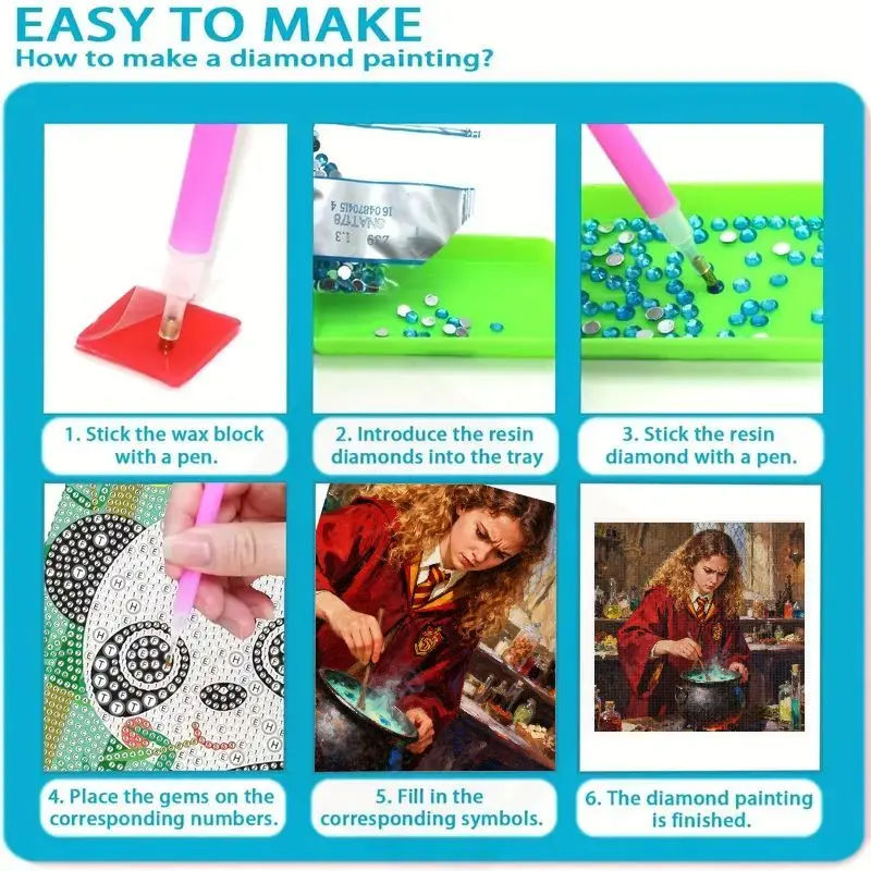 1 Juego de Kit de pintura de diamante 5D DIY, escena de clase de pociones de Harry Potter Hermione Granger, tema del mundo del mago mágico, cuadrado de taladro completo