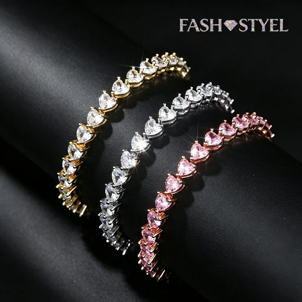 2026 Luxury Shining Heart Shape CZ Cubic Zircon Bangle Bracelets For Women Valentine's Day Fashion Jewelry