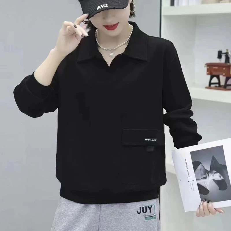 

Модная женская осенне-зимняя одежда, уменьшающая толстовка с карманами, корейская версия, универсальный повседневный пуловер, топ с мясным покрытием