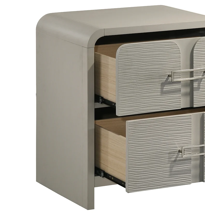 #Modern 2-Drawer Bedroom Nightstand With Textured Front Metal Handles Ball Bearing Glide System Eco-Friendly Adjustable