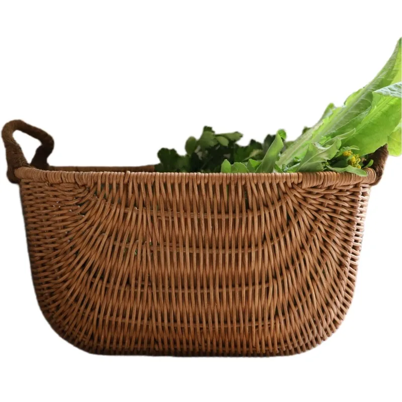 Rattan Kitchen Vegetable Storage Basket Fruit Living Room Desktop Storage Basket Premium Simple Basket American