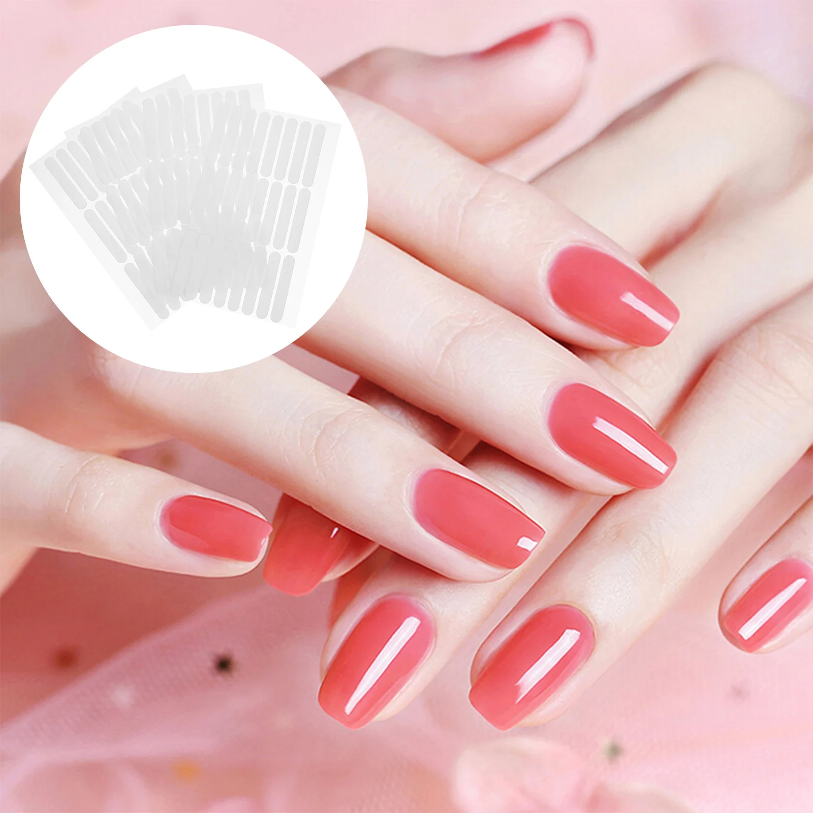 

4 Sheets Crystal Clear Double-Sided Nail Display Adhesive Tape Traceless Nail Piece Showing Strip Salon Supply