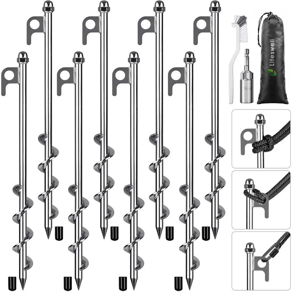 

12-дюймовые колышки для крепления к земле, 8 шт., сверхпрочные, легко устанавливаемые и многоразовые, для кемпинговых палаток, тентов, сараев, качелей.