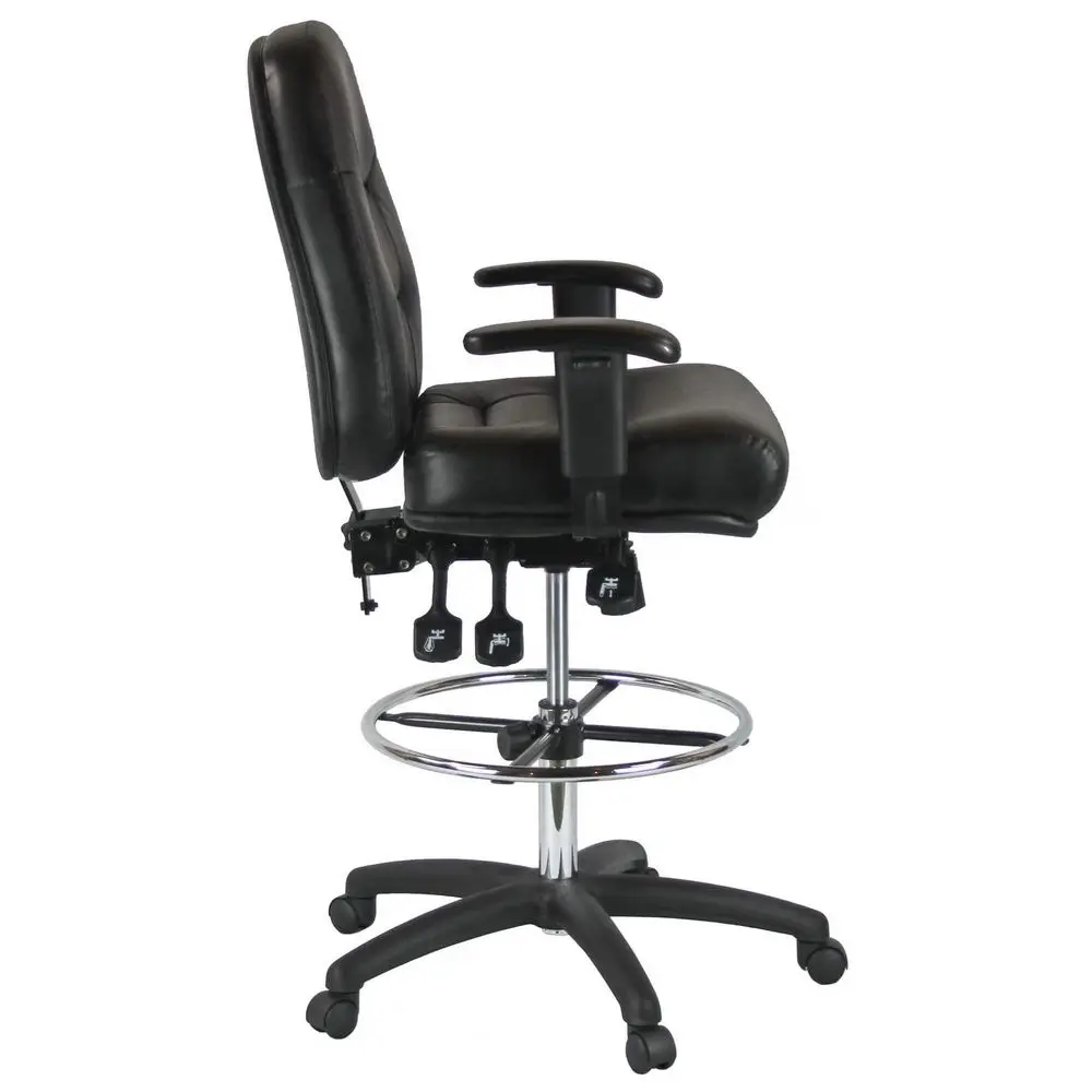 Premium Leather Drafting Chair with Arms Black Leather -HOT