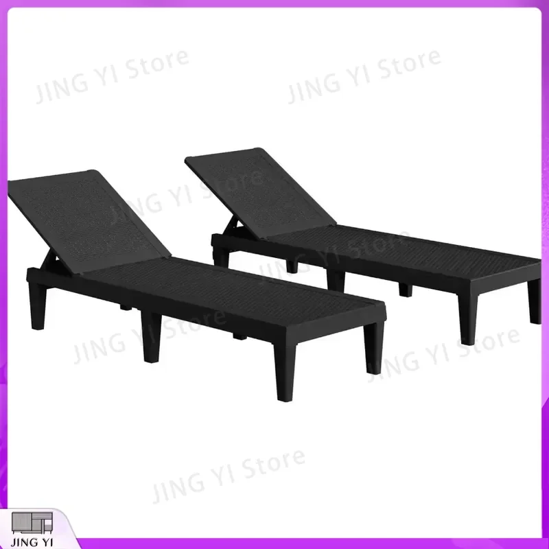 Outdoor Chaise Lounge Chairs Set of 2 with 5-Position Adjustable Backrest Waterproof PE Rattan Sun Loungers for Garden Pool