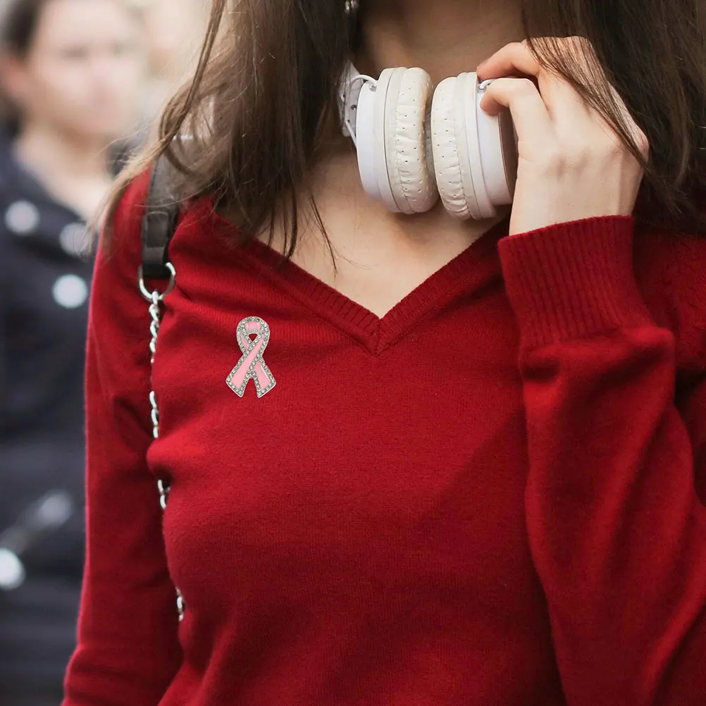 

1pcs Full Rhinestone Red Ribbon Brooch Breast Cancer Awareness Pin Lapel Hat T-Shirt Bag Decor Alloy Charity Event Accessory