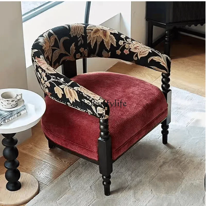 

yj5 *American country retro solid wood living room single sofa small apartment fabric bedroom balcony sofa
