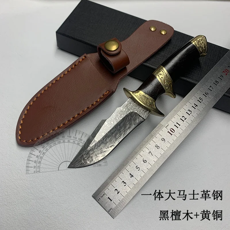 Outdoor straight knife, hand-forged Damascus steel knife, high hardness and practicality, straight knife, wild survival hunting