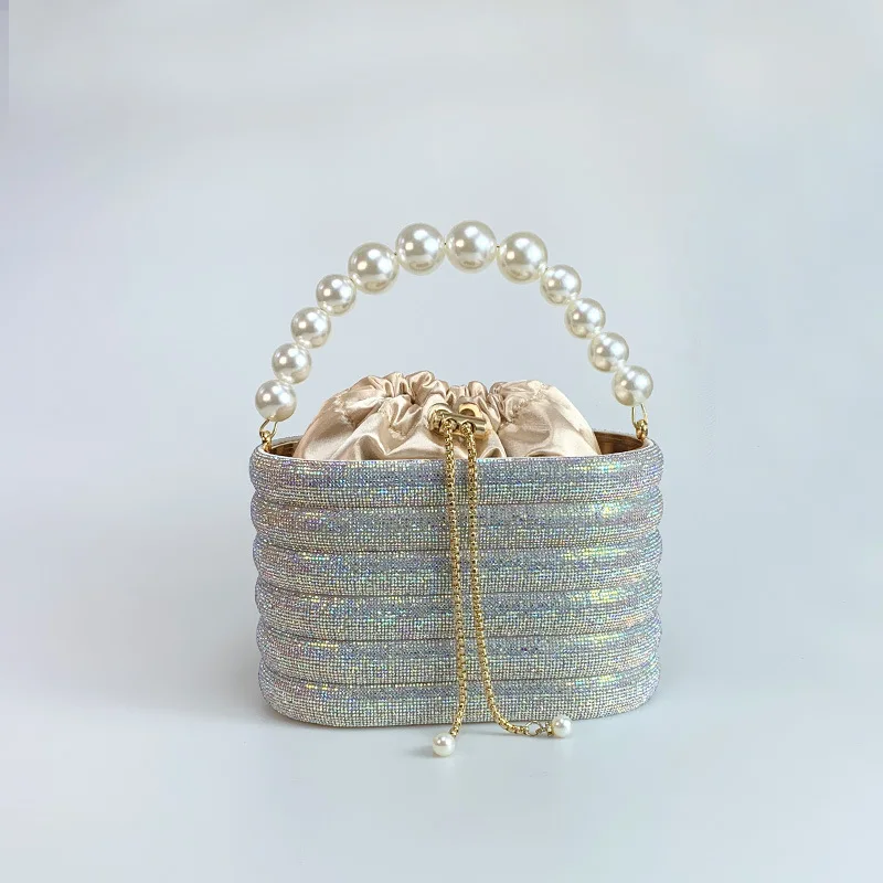 

Dinner Women's Pearl Handbag Diamond Bucket Bag One Shoulder Oblique Span Bag High-end Women's Bolsos De Fiesta Para Mujer Boda