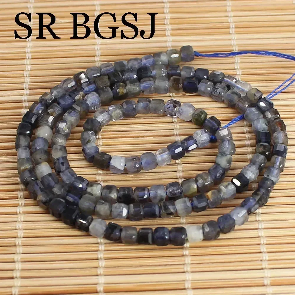 3mm 15inch Cordierite Dark Blue Diy Necklace Natural Stone Cubic Faceted Gemstone Jewelry Seed Beads