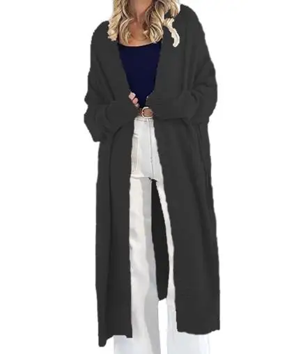 

Autumn and Winter Casual Simple Loose Knit Cardigan Jacket for Women, Solid Color V-Neck, Pit Stripe Pocket, Long Knit Cardigan