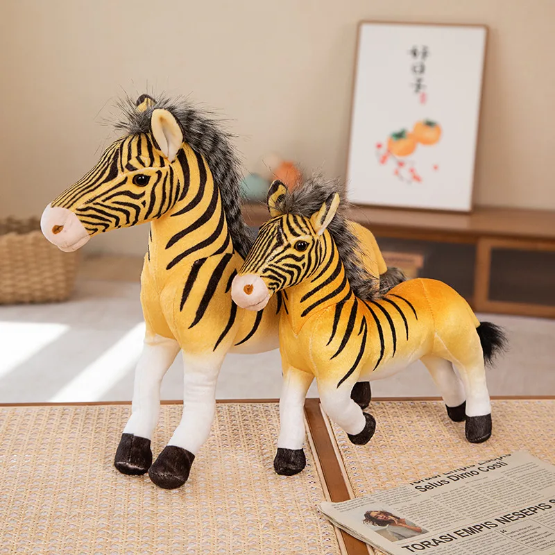 30/40cm New Yellow Zebra Plush Toy Stuffed Cute Realistic Plush Horse Pillow Doll Cushion Home Decor Plushies Gift