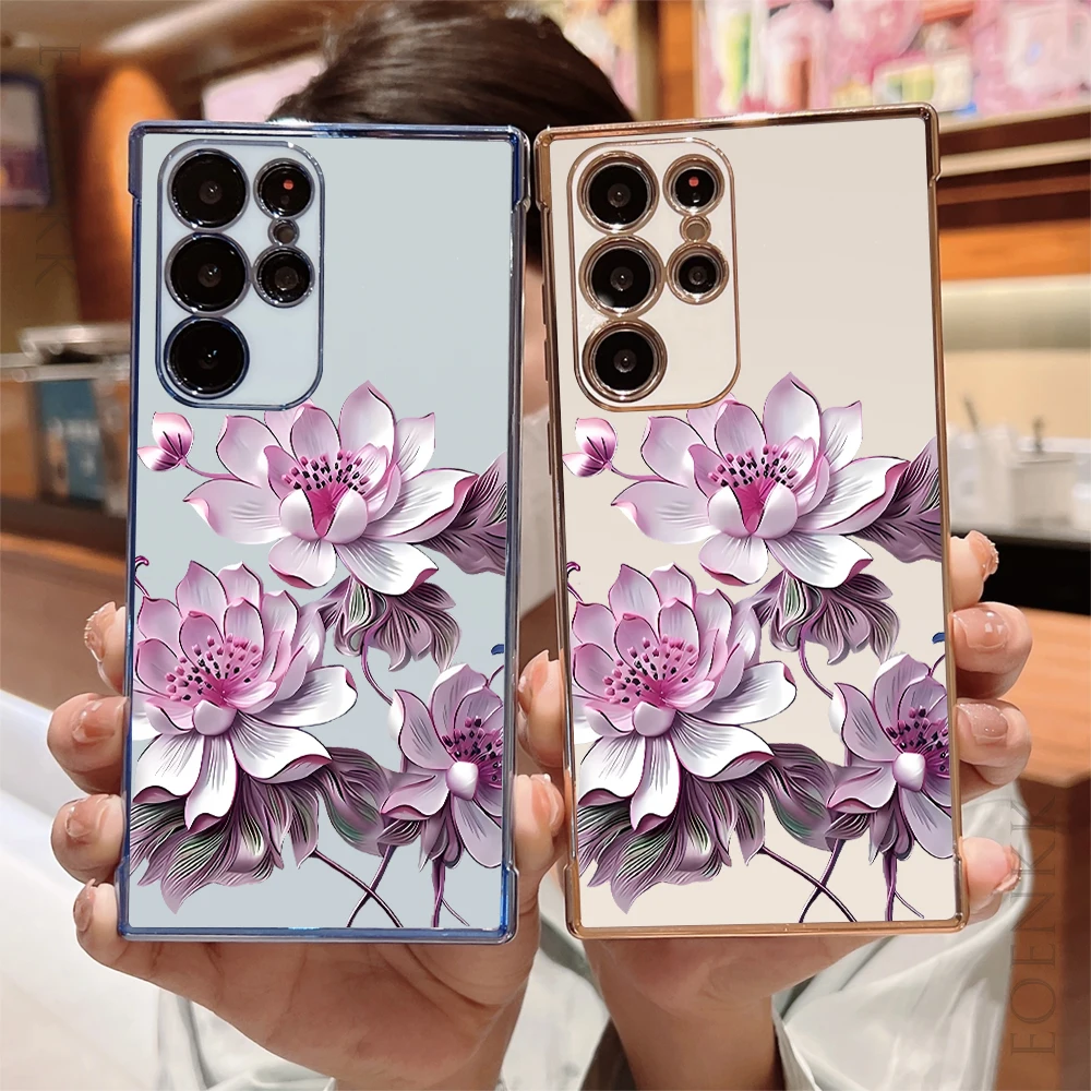 Luksusowe etui na telefon Samsung Galaxy Note 10 20 Lite S24 S23 S22 S21 S20 Ultra FE Plus 5G Pink Lotus Silicone Soft Cover