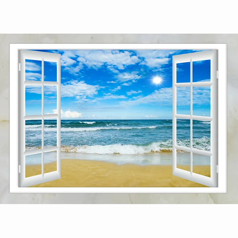 SHUOZHIKE Window Scenery Beach Photography Backdrops Props Indoor Decorations Snow Setting Sun Photo Studio Background HH-01