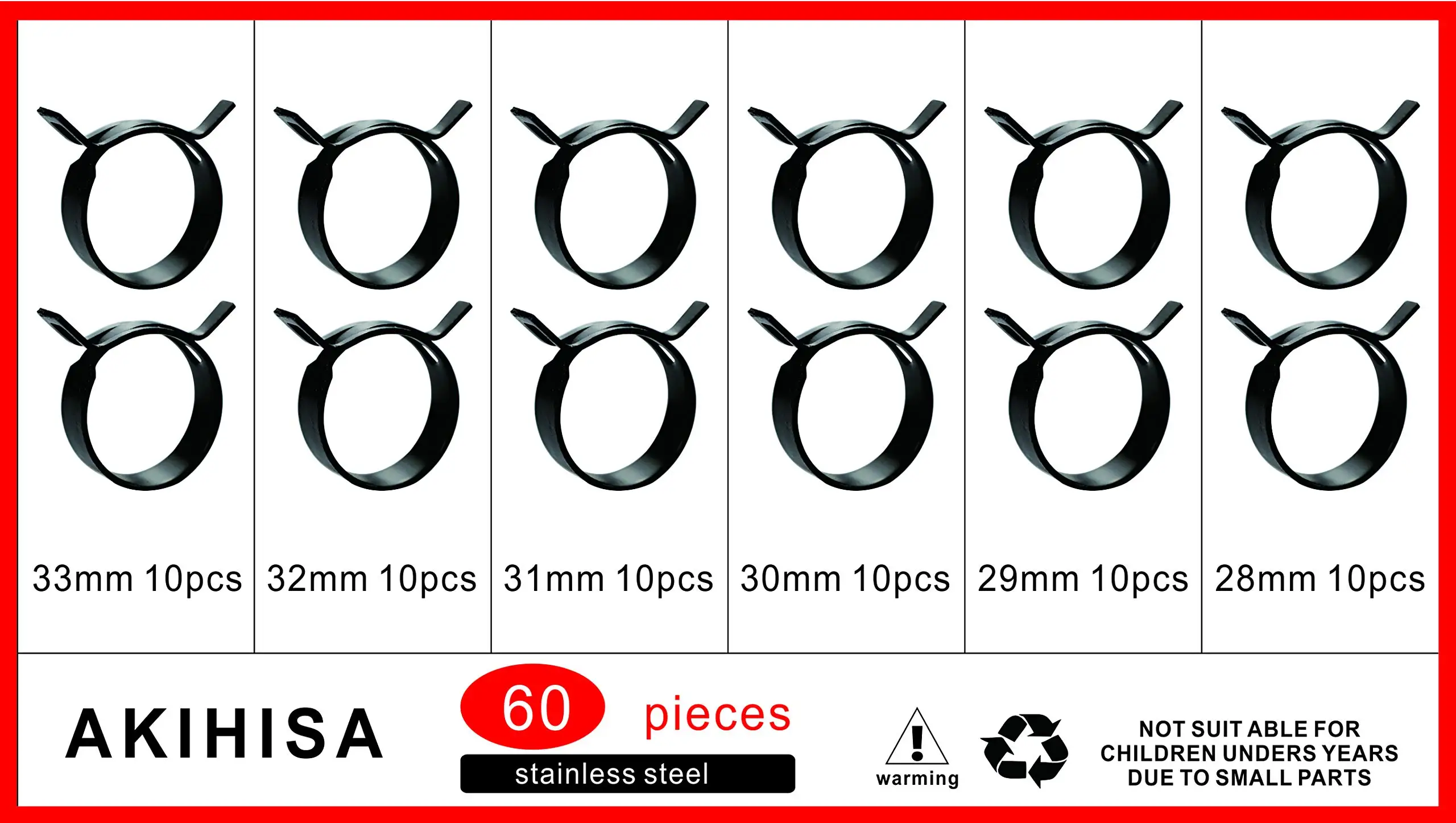 60Pcs/Set Black Spring Hose Clamp Kit 28-33mm Vacuum Spring Fuel Water Hose Clip Pipe Tube for Band Clamp Metal Fastener пружина