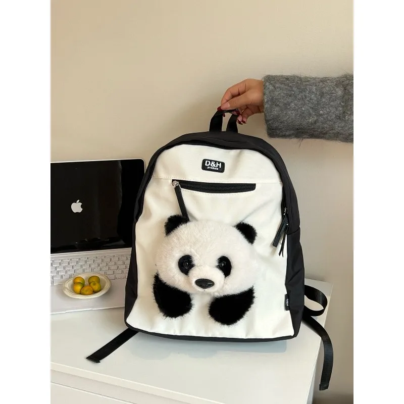 Cute Plush 3D Panda Backpack Large Capacity Women's Backpack Waterproof Leisure Travel Laptop Backpack Student Backpack