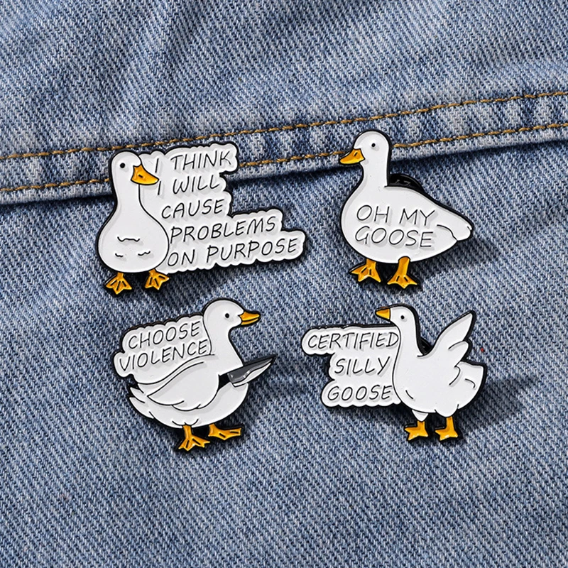 

Cute Goose Enamel Brooch Violent Dagger White Goose Silly White Duck Cartoon Animal Metal Badge Punk Pin Jewelry Accessorie Gift