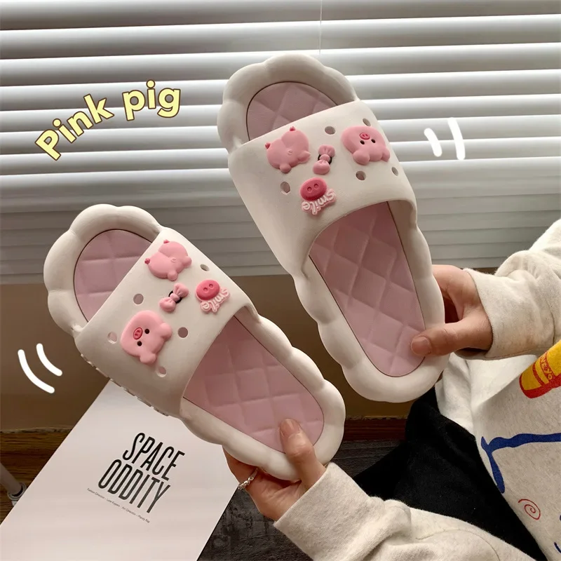 Sapatos femininos chinelos femininos slides flip flops verão praia sandália filhote de cachorro piggy dos desenhos animados bonito kawaii charme não