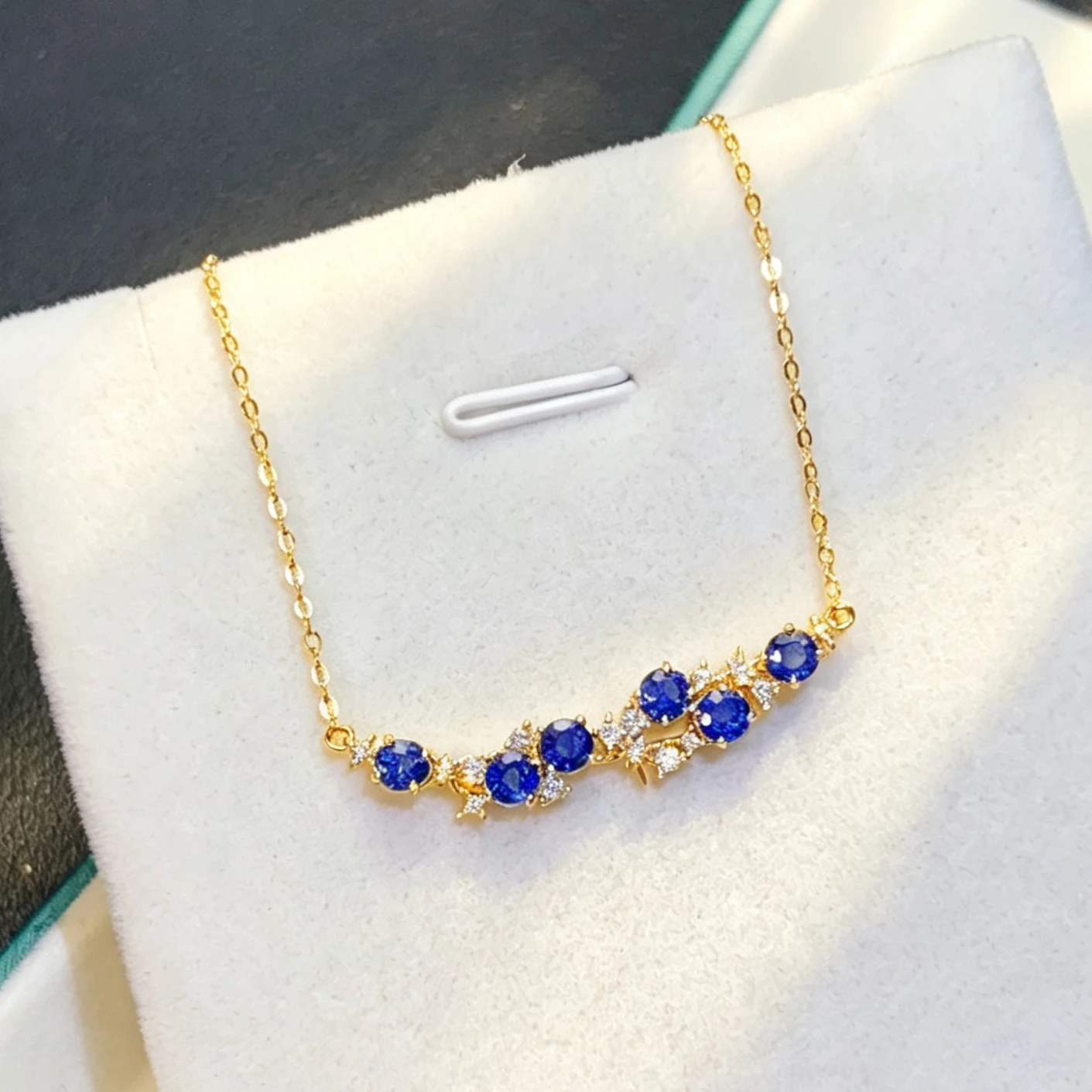 Genuine 925 Silver Sapphire Necklace with Certificate 4mm Natural Sapphire Necklace for Wedding Gold Plated Silver Fine Jewelry