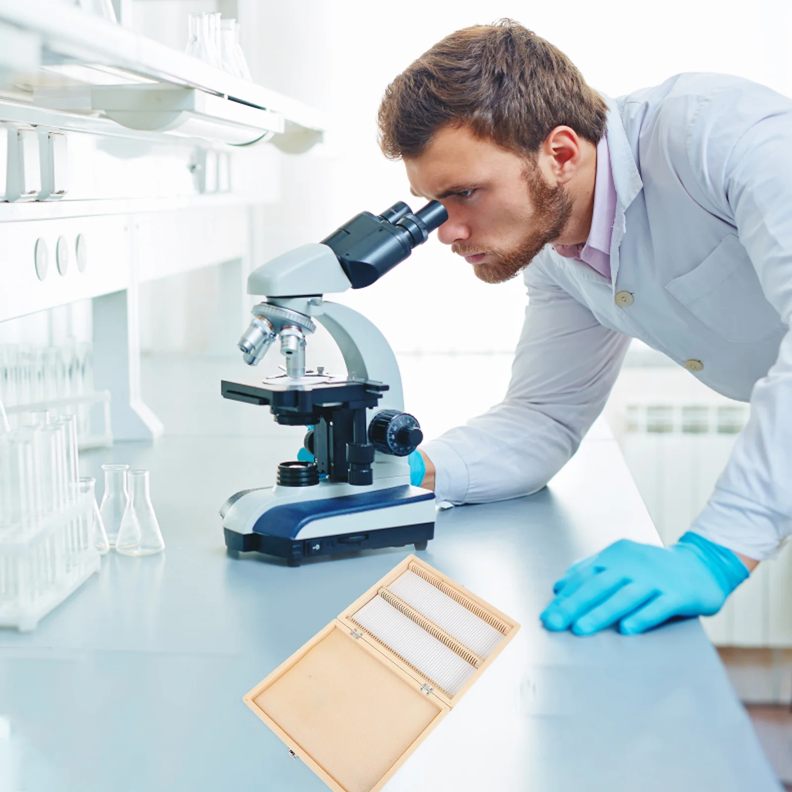 Slide Box Storage Boxes Terrarium Microscope Holder Candy Glass Wooden Container